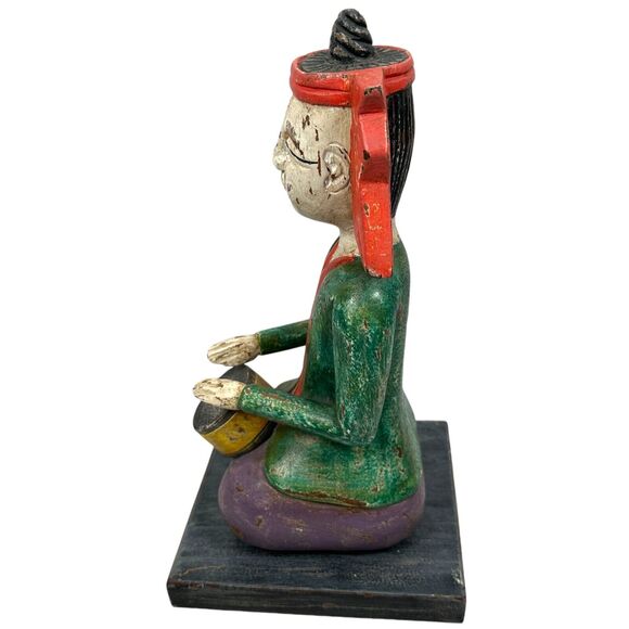 Vintage Asian Thai Hand Carved Wooden Carving Drummer Carving Musician Statue - Picture 2 of 12